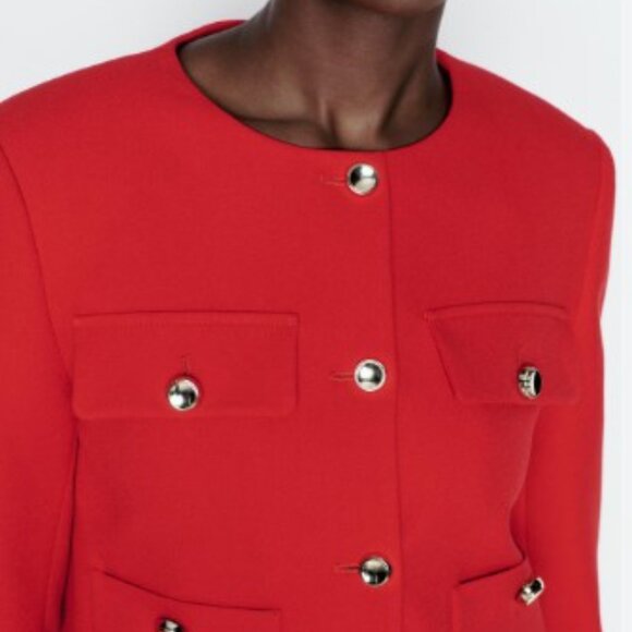 Zara Vibrant Red Women's Cropped Collarless Jacket (Size S) - Picture 1 of 8